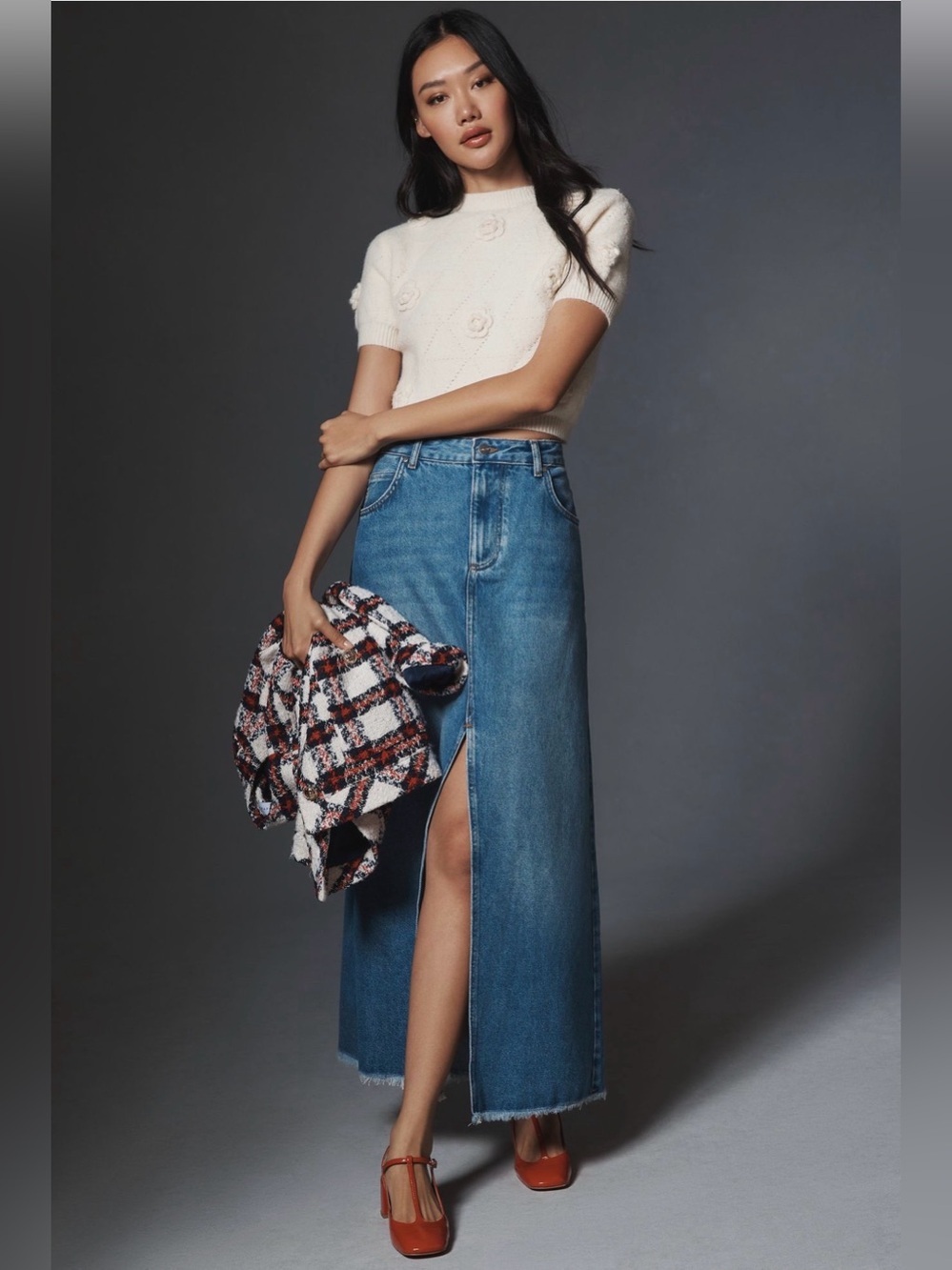 Pilcro, Light Blue Madi Front-Slit Denim Skirt, 14